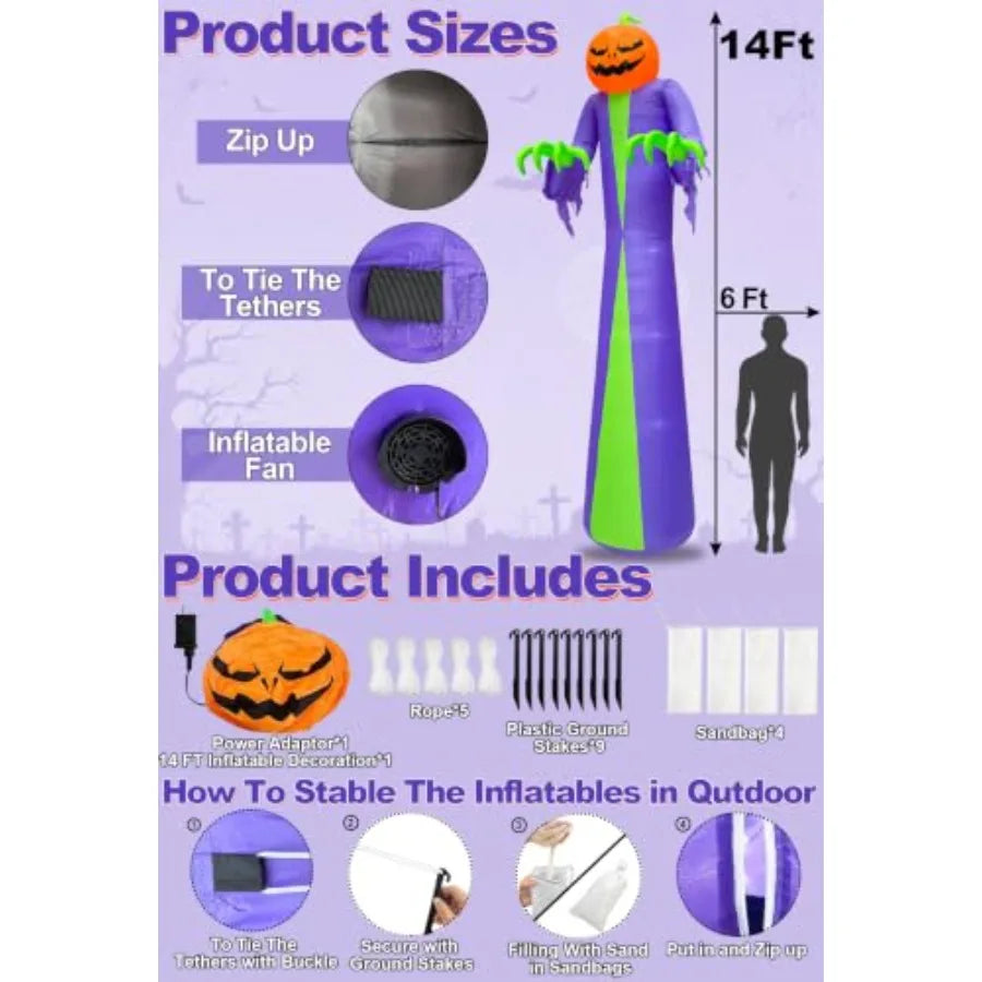 MDNG Inflatable Halloween Pumpkin Outdoor Decoration With Built In Fan