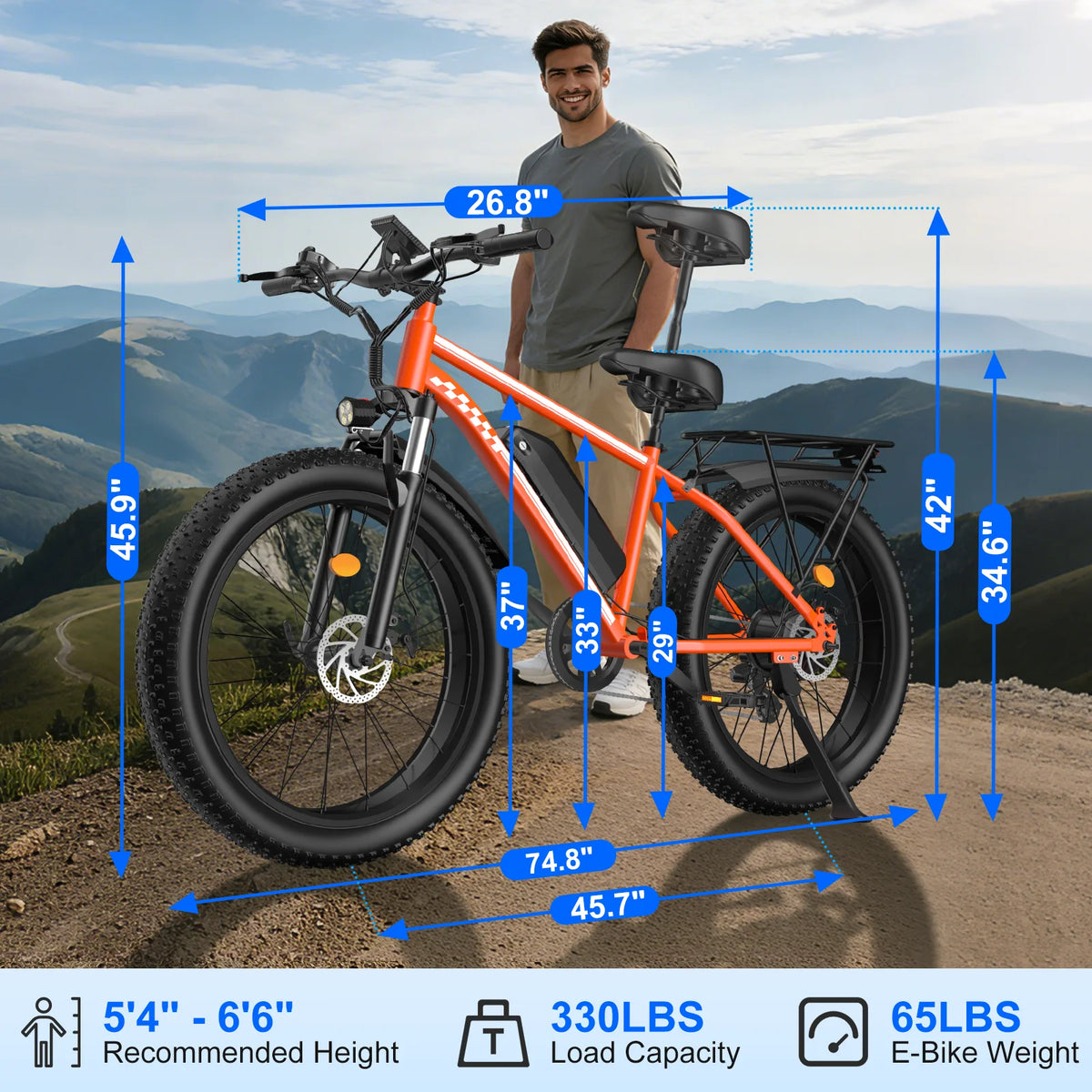 OBX Peak Electric Fat Tire Mountain Bike with Lithium Battery