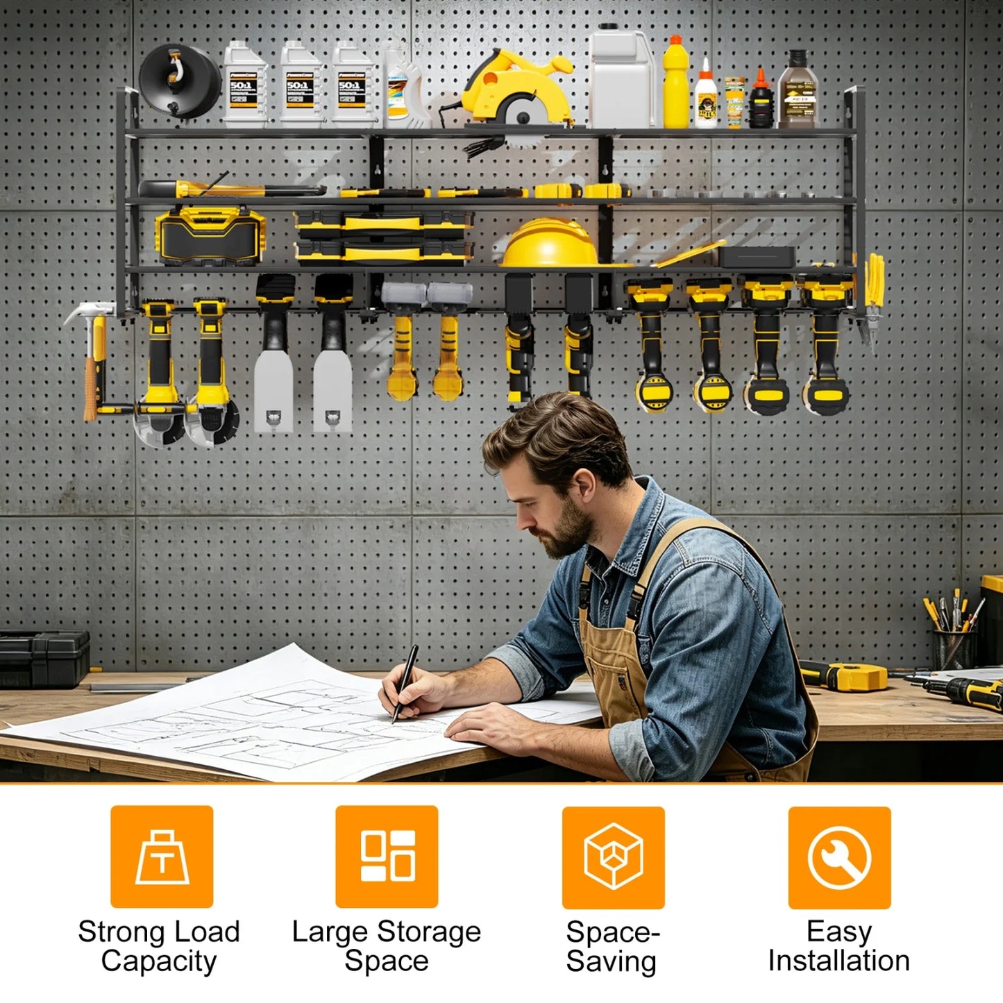 Heavy Duty Metal Wall Mounted Power Tool Drill Organizer Rack