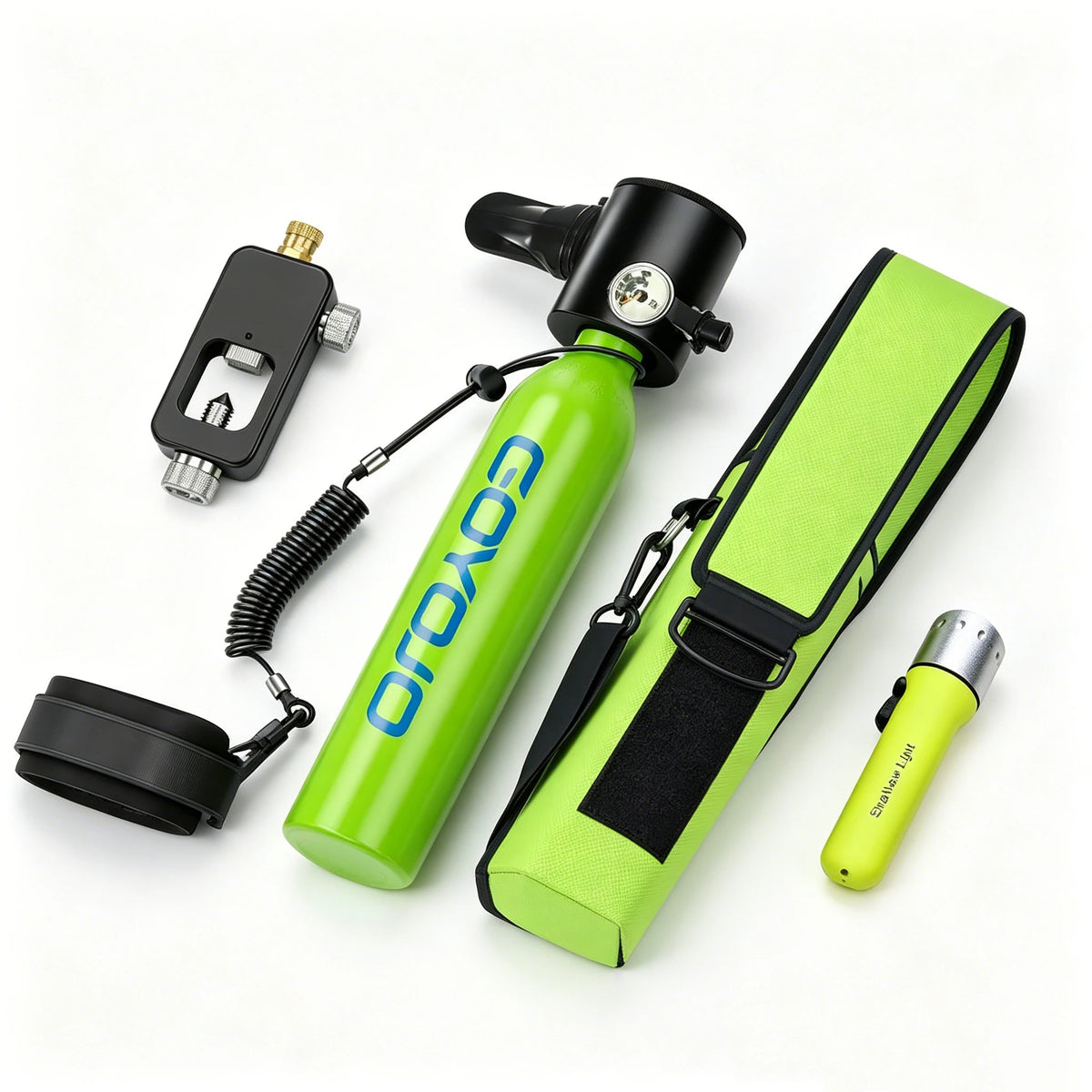 GOYOJO Mini Scuba Tank 0.5L Portable Reusable Diving Tank With flashlight Emergency Diving Cylinder for Snorkeling, Freediving, Boat Cleaning & Air Backup Lightweight & Compact Design Pony Bottle