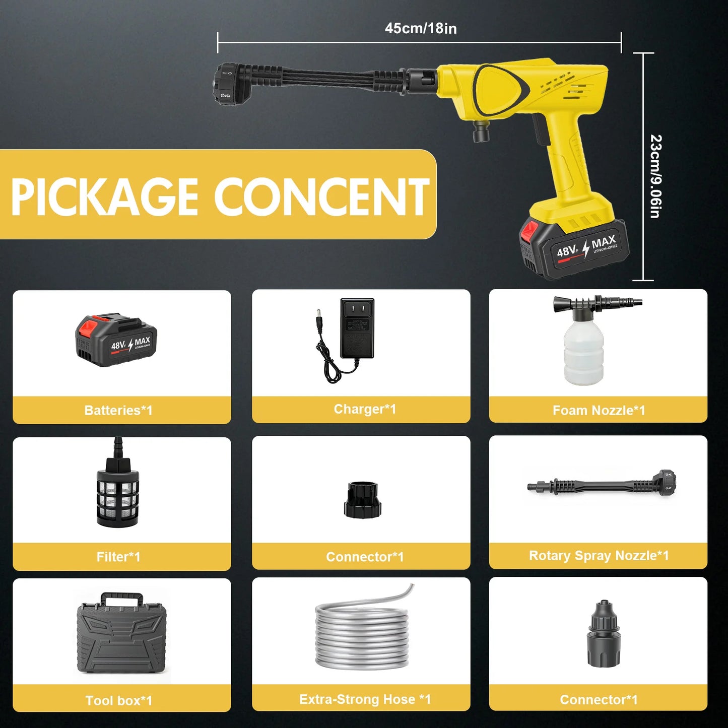 Cordless Electric High-Pressure Cleaner Washer Water Spray Gun Brushless 970PSI with 6-in-1 Nozzle 21V 4.0Ah Battery and Hose