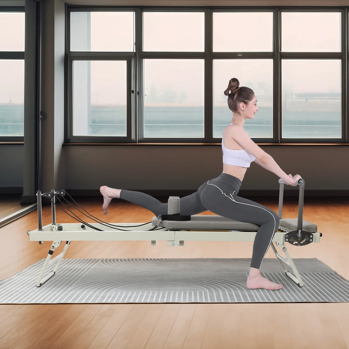 Foldable Pilates Reformer Machine for Home and Studio Fitness Workouts