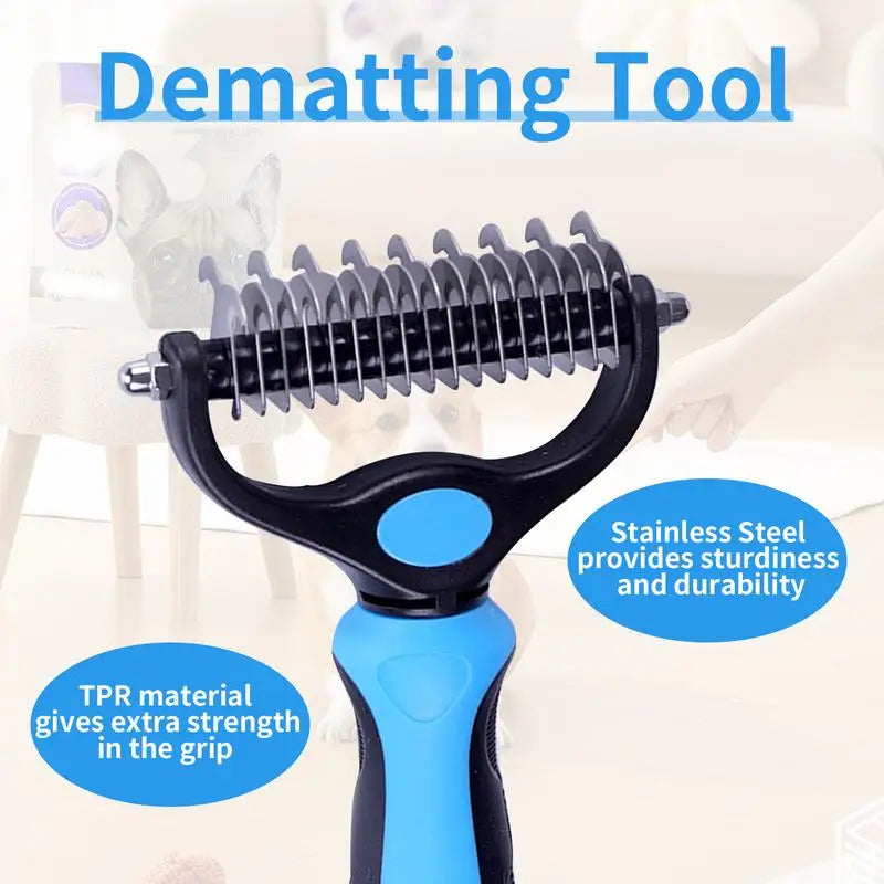 Pet Dematting Comb Grooming Tool With Stainless Steel Blades
