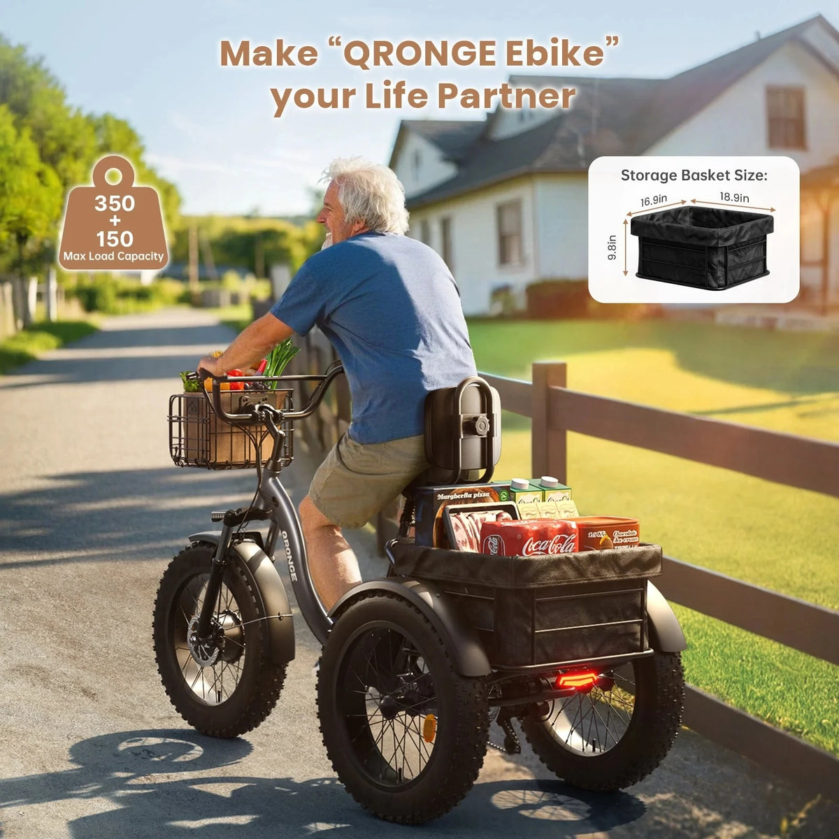 QRONGE Lava 1000W Peak Electric Tricycle Featuring Folding Fat Tires