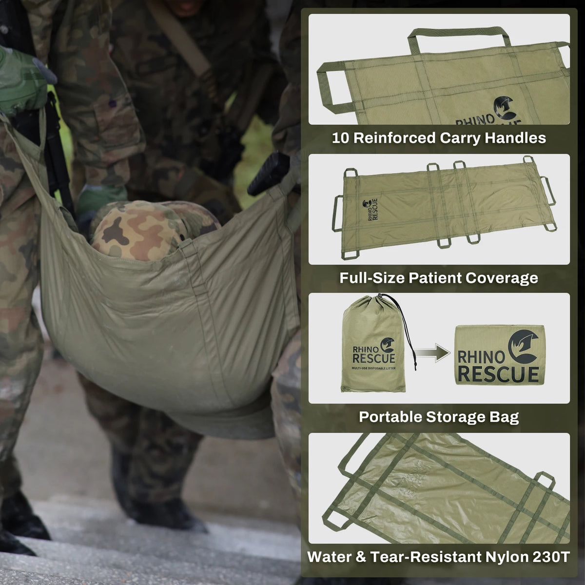 Rhino Rescue Disposable Emergency Stretcher For Outdoor Camping First Aid Kit