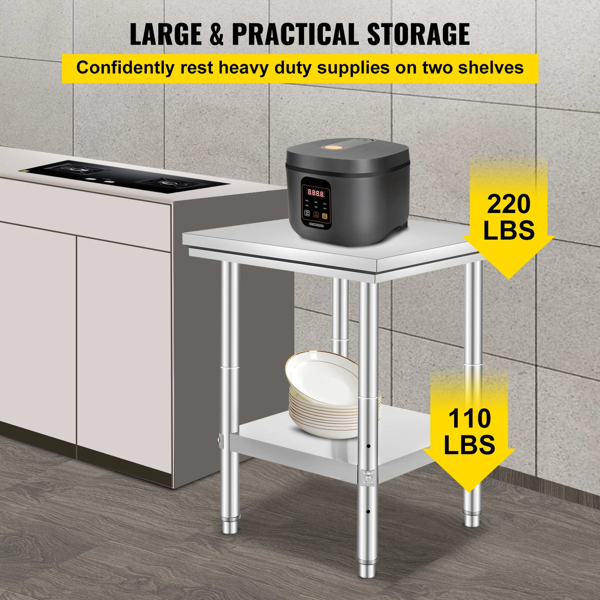 SucceBuy Stainless Steel Commercial Kitchen Work Table With Shelf
