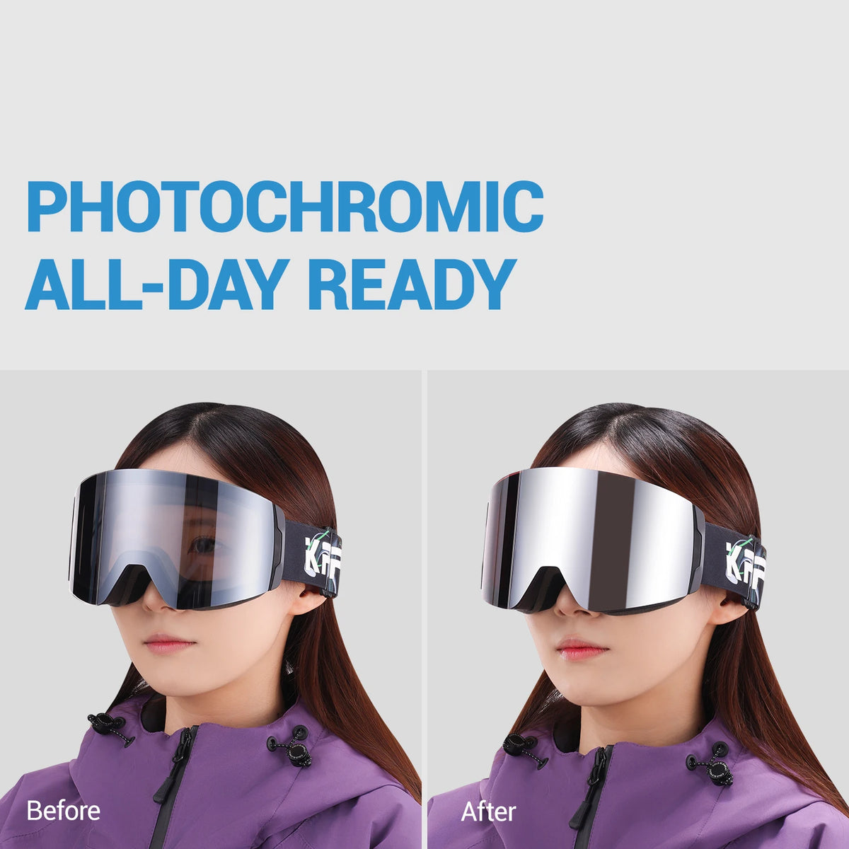 Kapvoe Photochromic Ski Goggles With Anti-Fog OTG UV Protection