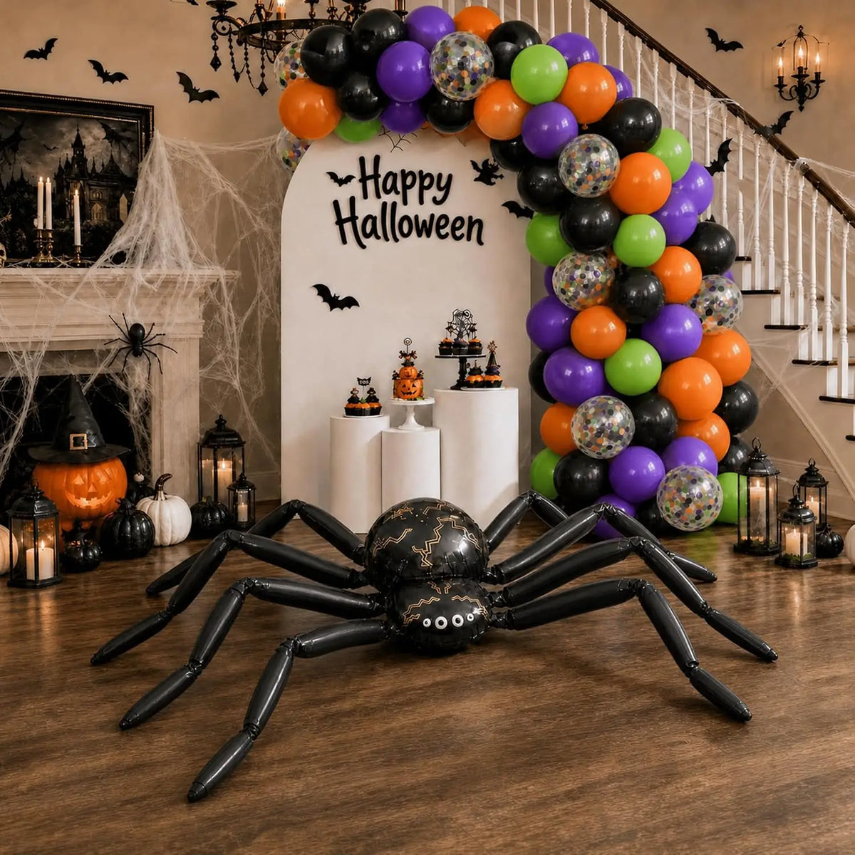 Halloween Balloon Arch Kit With Giant Spider Foil Balloons