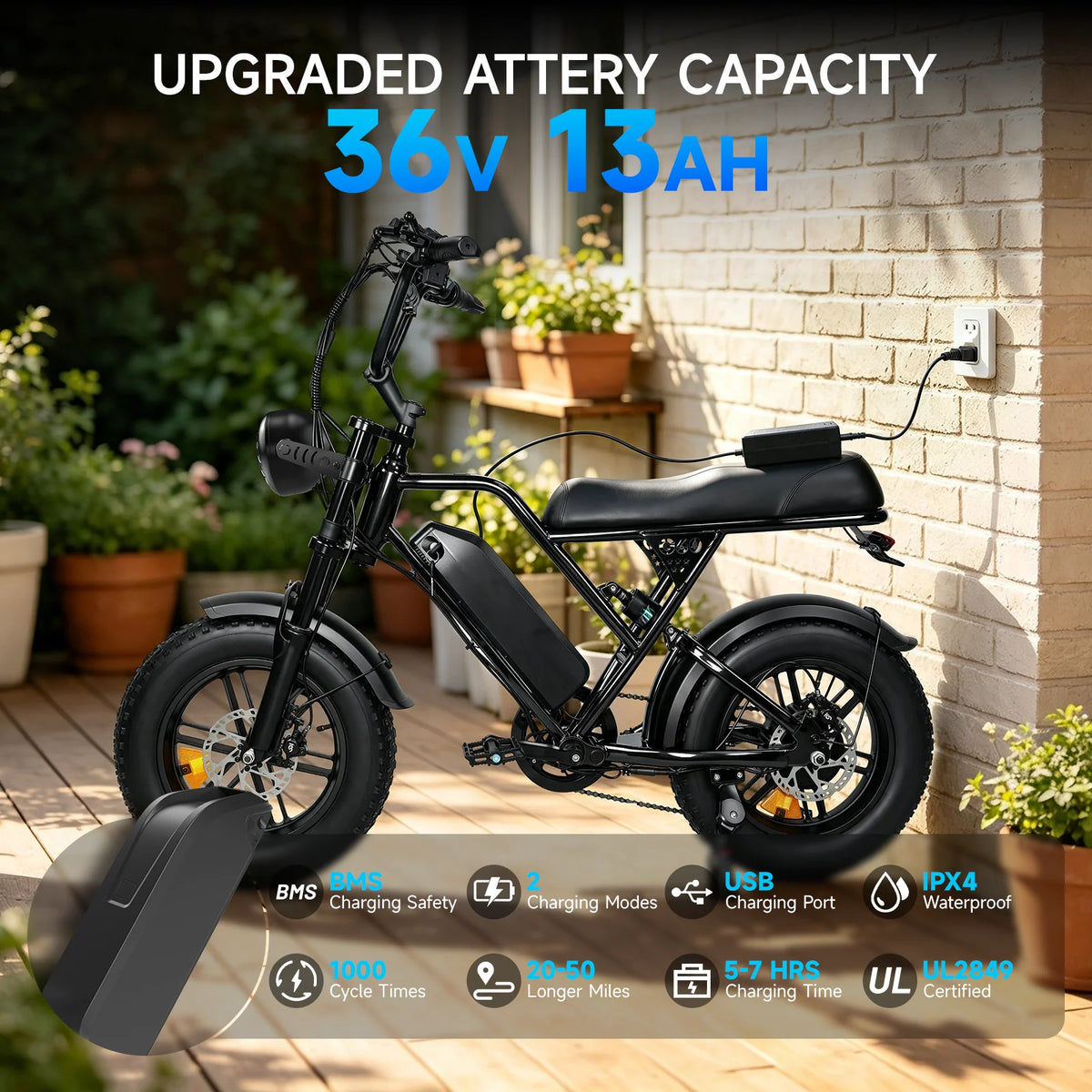 OBX G60 Fat Tire Off Road Electric Bike Removable Battery