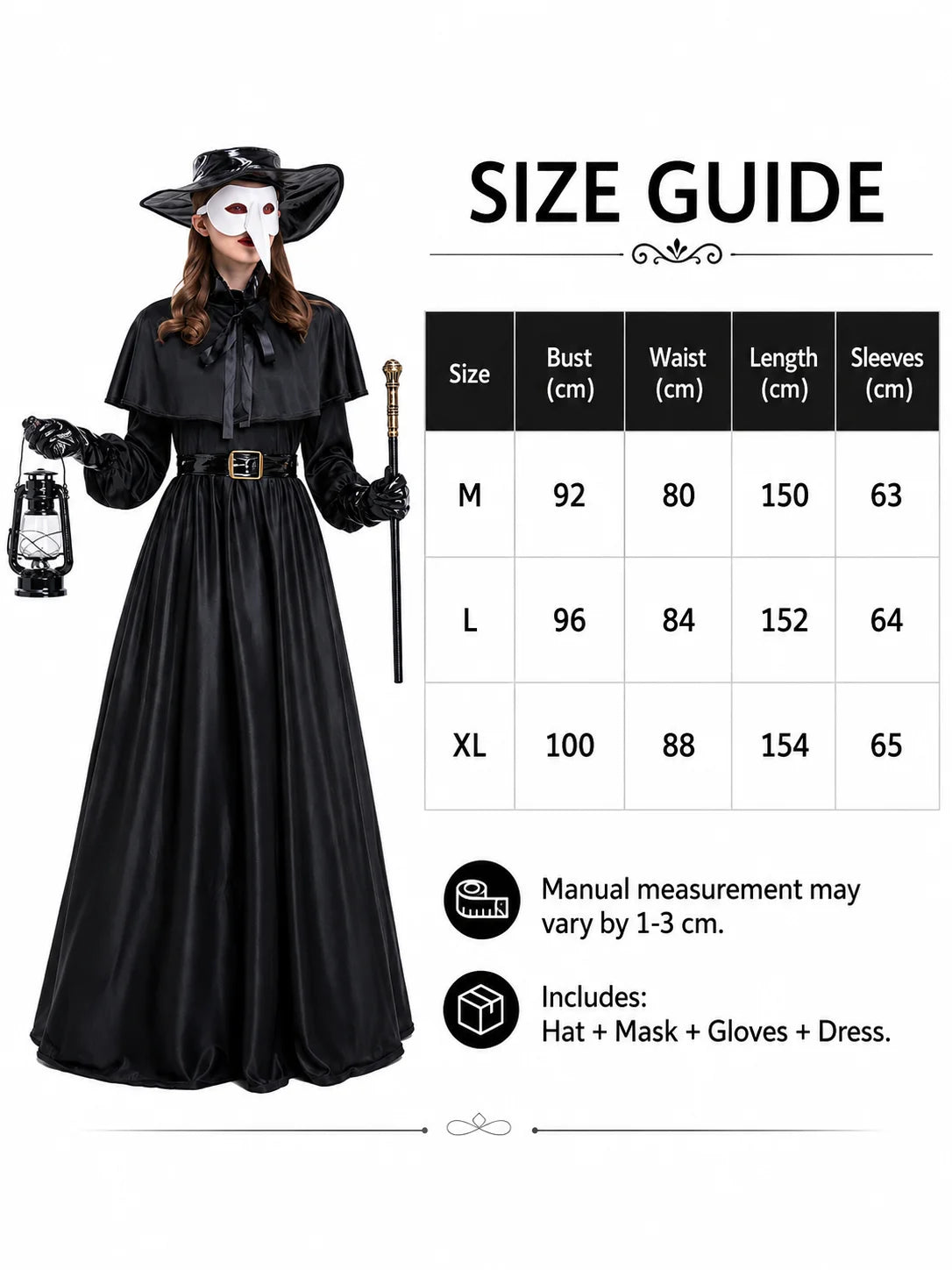 Women Plague Doctor Costume Set Medieval Gothic Cosplay Outfit