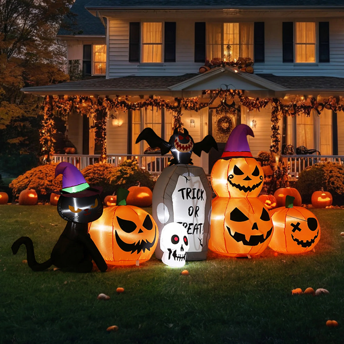 HiMISS Halloween Black Cat Pumpkin Tombstone Inflatable LED Yard Decor