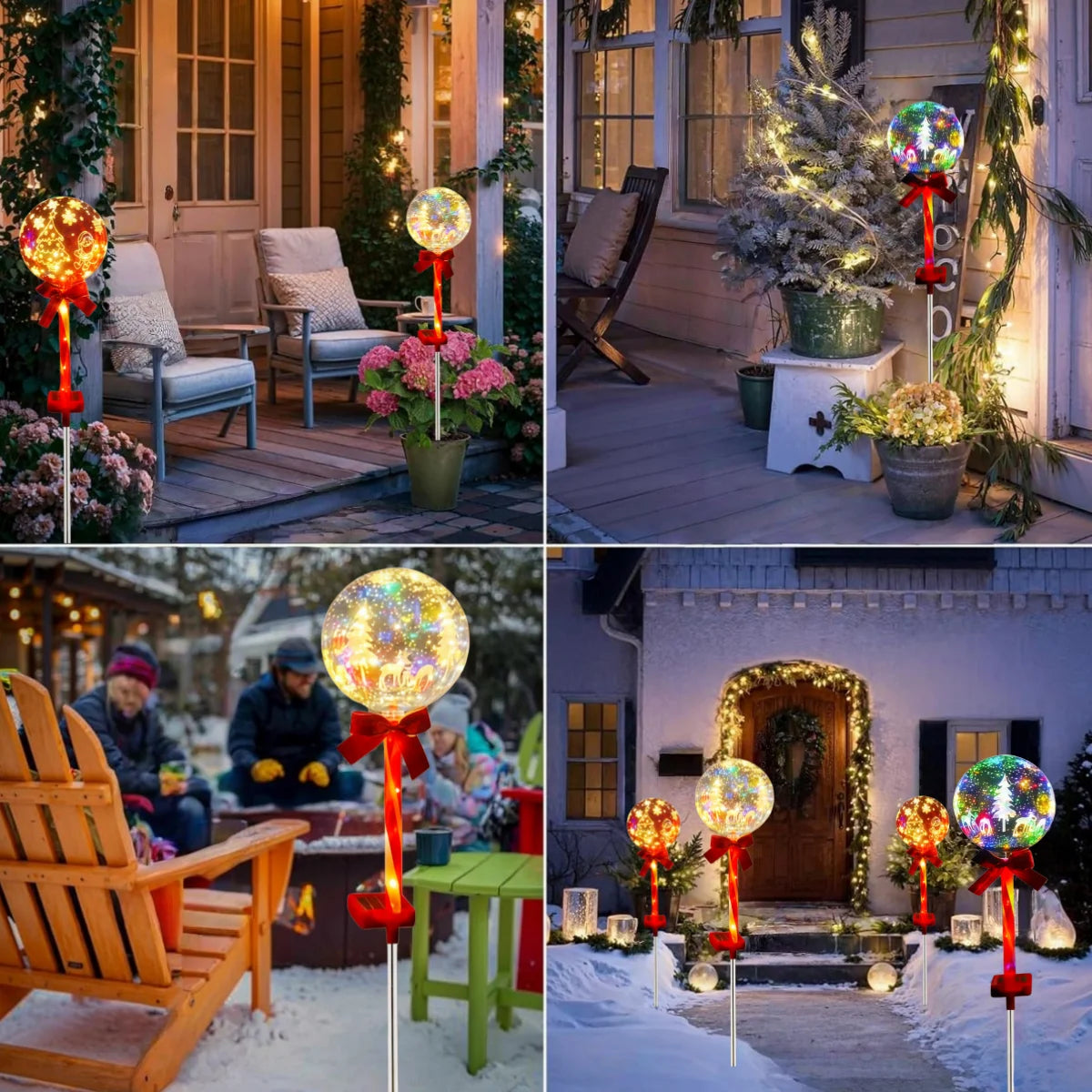 Solar Christmas Garden Ball Lanterns With Snowflake Elk Santa Decorations
