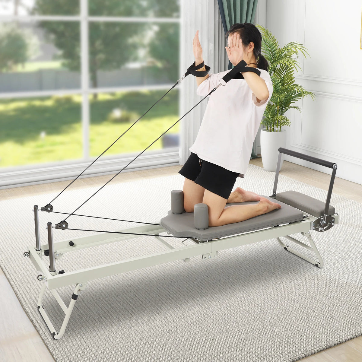 Foldable Pilates Reformer Machine for Home and Studio Fitness Workouts
