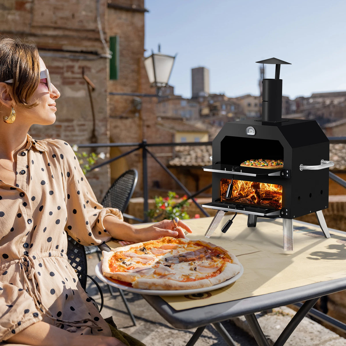 Wood Fired Outdoor Pizza Oven with Stone and Removable Rack
