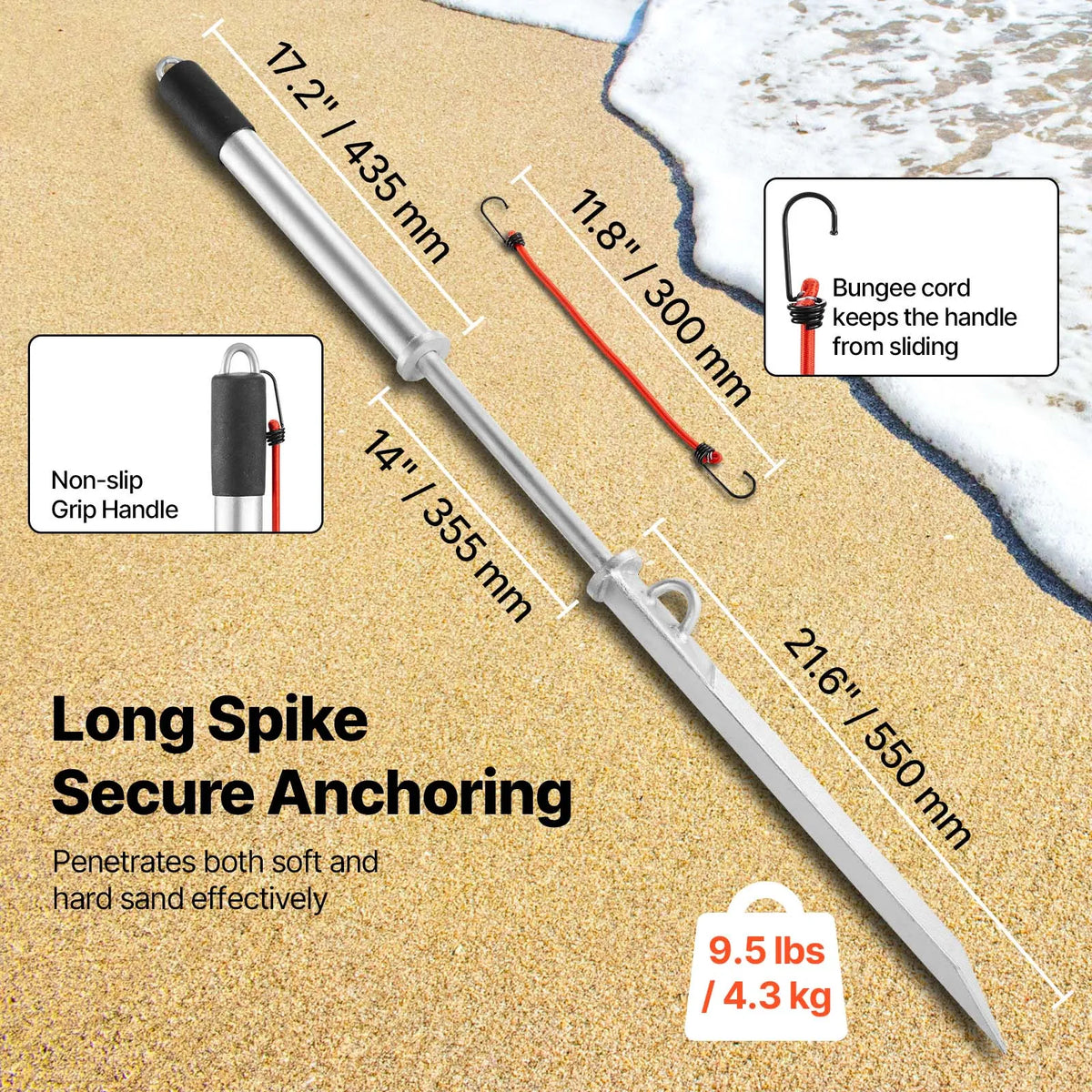 SucceBuy Sand Spike Boat Anchor 36 inch Slide Anchor Shore Spike for Securing Jet Ski PWC Pontoon Kayak on Beaches & Sandbars