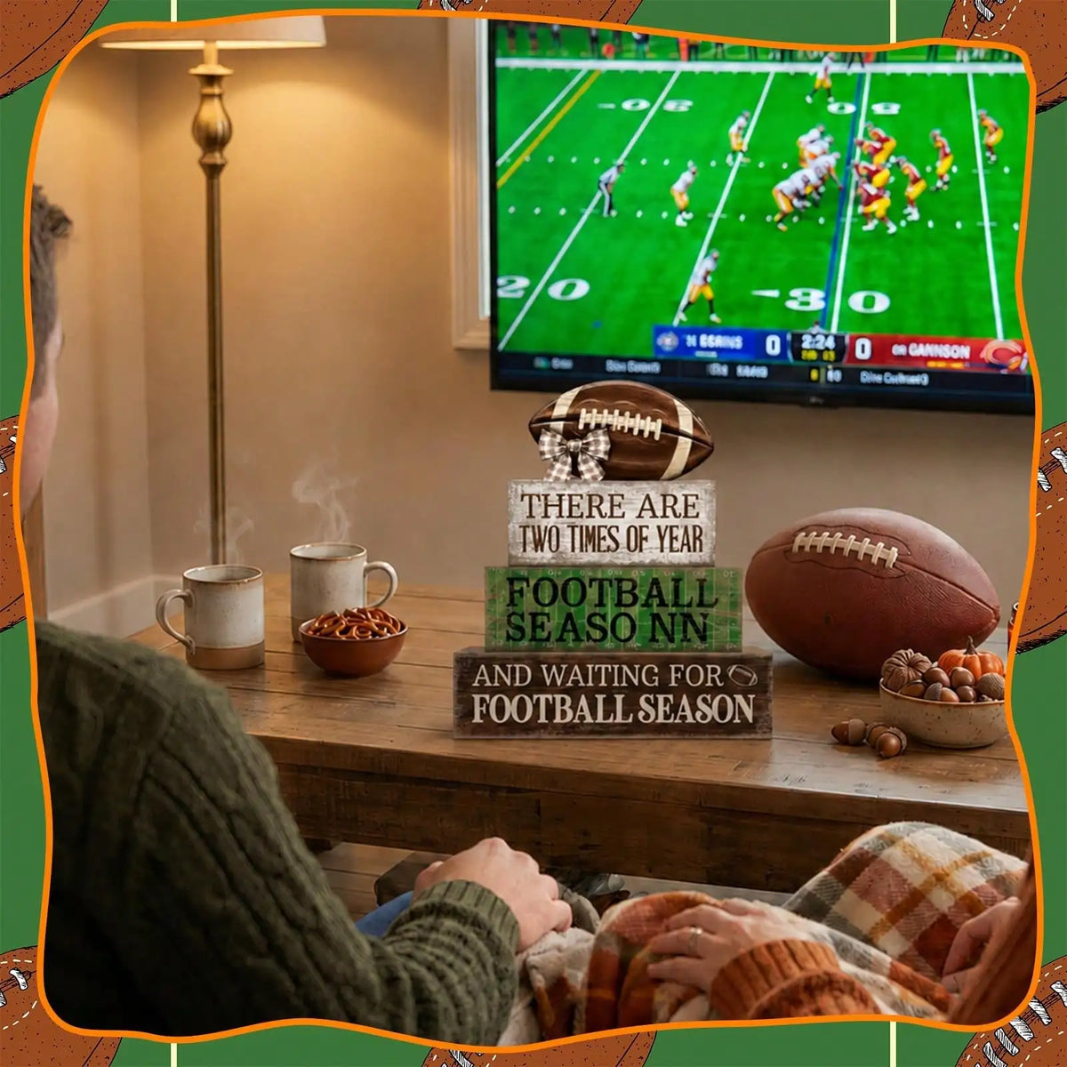 Rustic Football Season Layering Tray Stackable Wooden Block Decoration