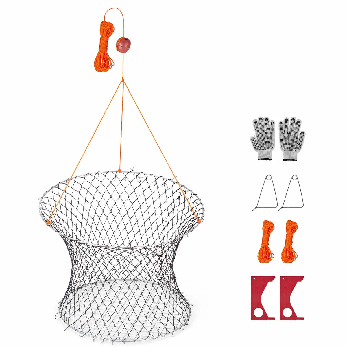 Galvanized Double Ring Foldable Crab Trap Fishing Kit With Gauge