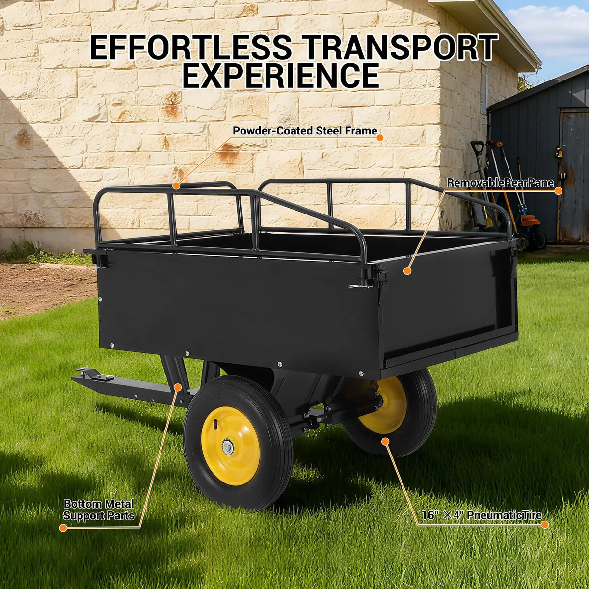 HiMiss Steel Dump Cart With Removable Sides For Outdoor