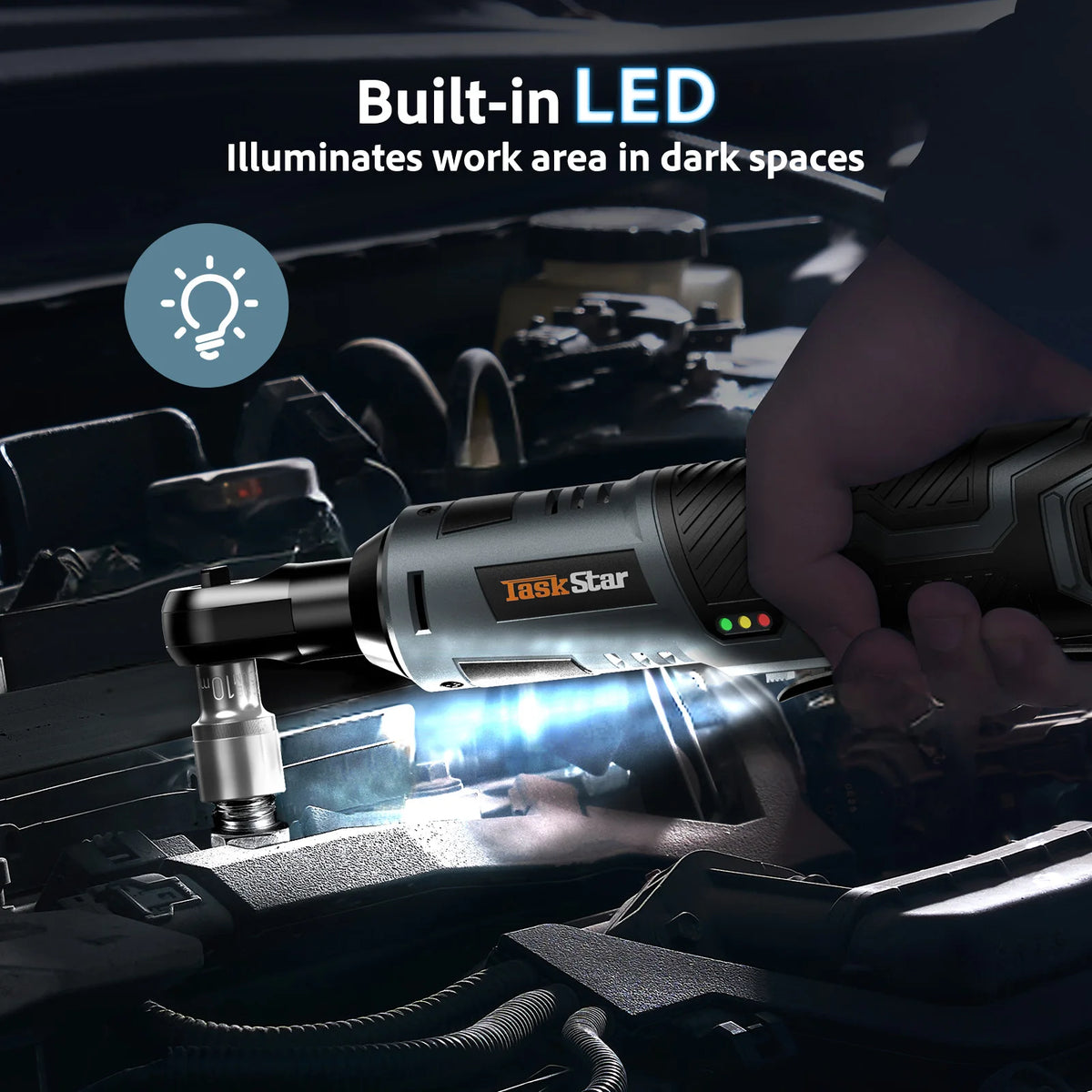 TaskStar 12V Cordless Brushless Electric Ratchet Wrench Kit