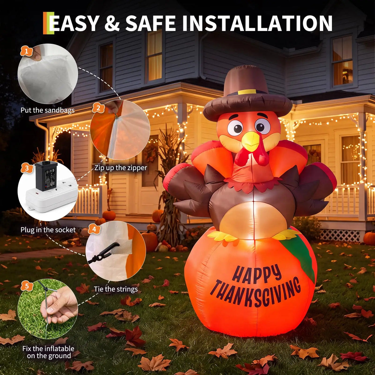 Thanksgiving Inflatable Pumpkin And Turkey LED Outdoor Decoration