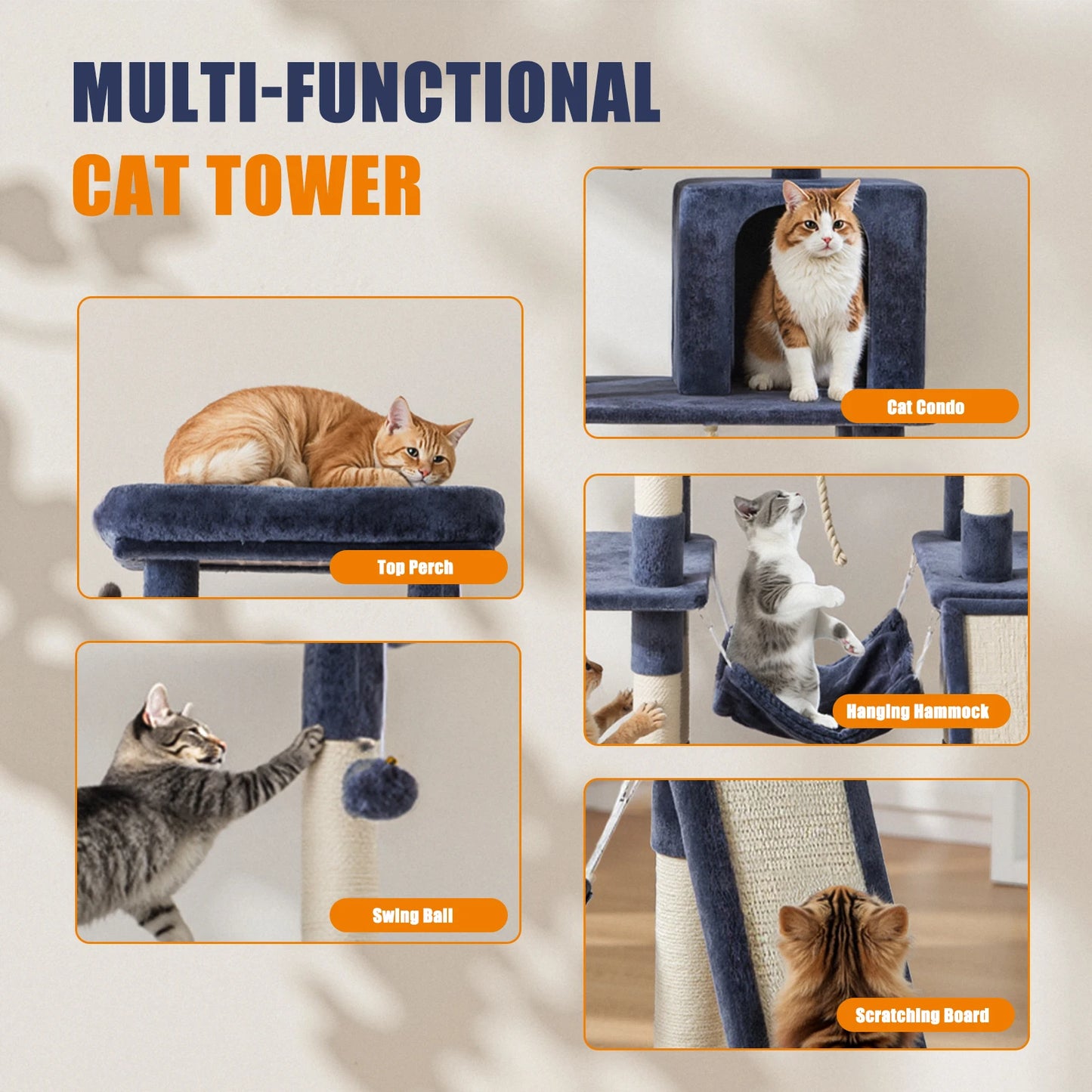 Jhk Sturdy Multi Tier Cat Tree With Sisal Scratching Posts
