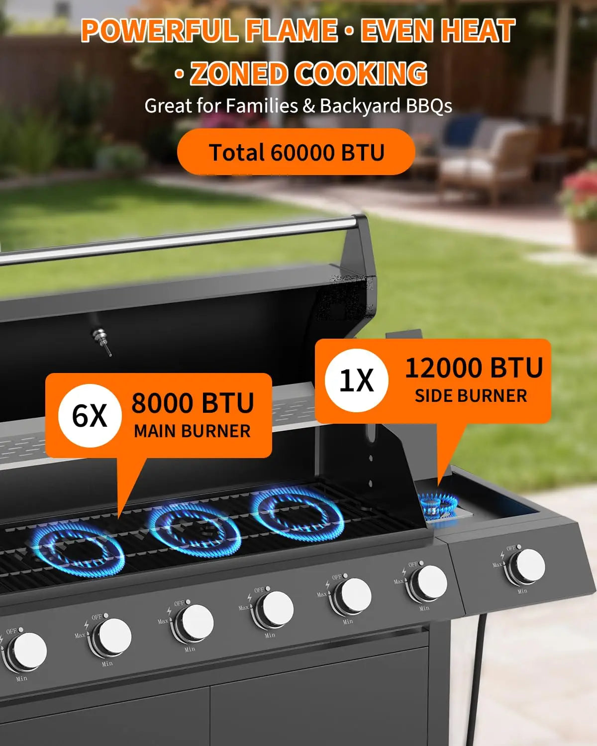 Outdoor Gas Grill with Side Burner, Warming Rack, Storage Cabinet