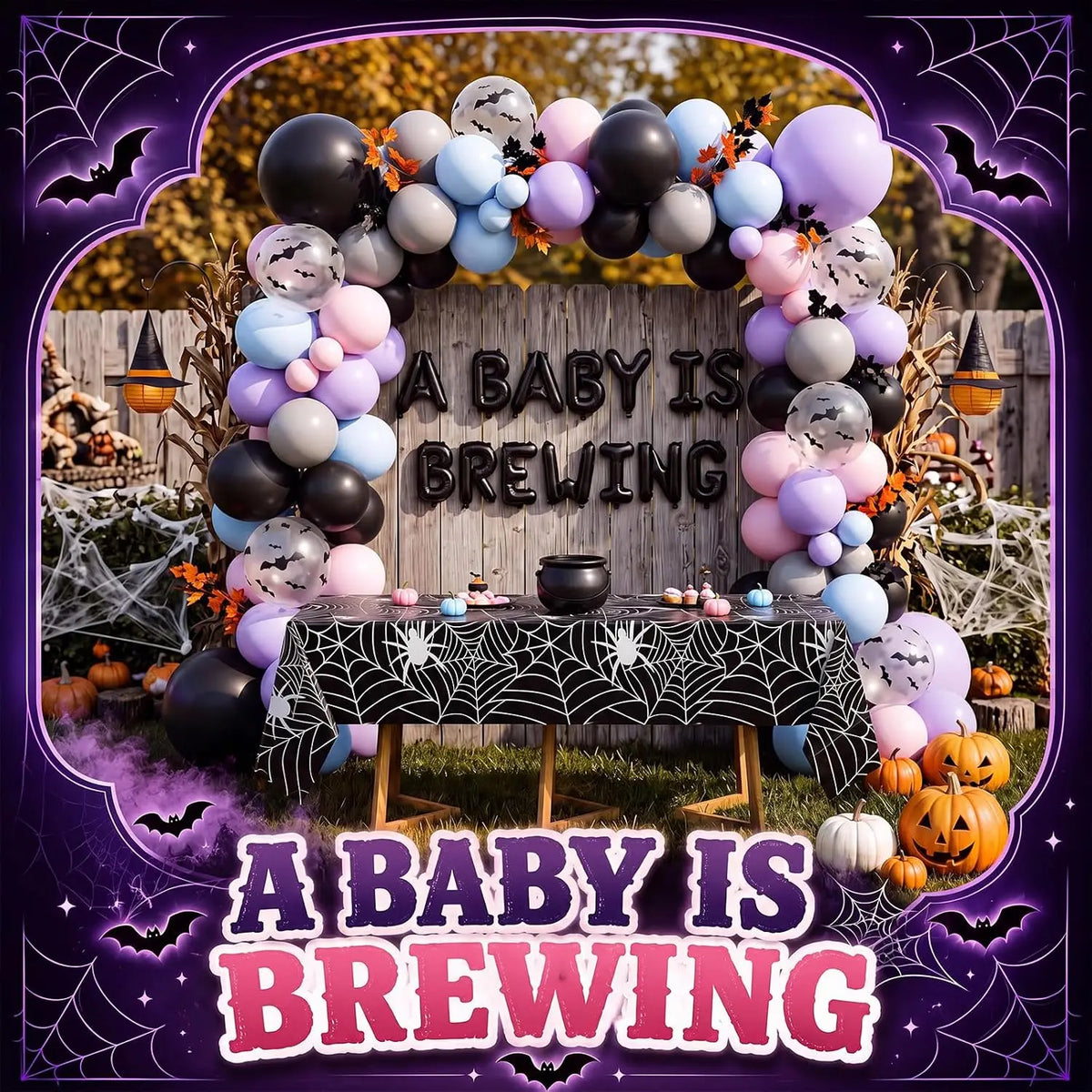 Halloween Gender Reveal Baby Shower Decorations Kit With Balloon Garland