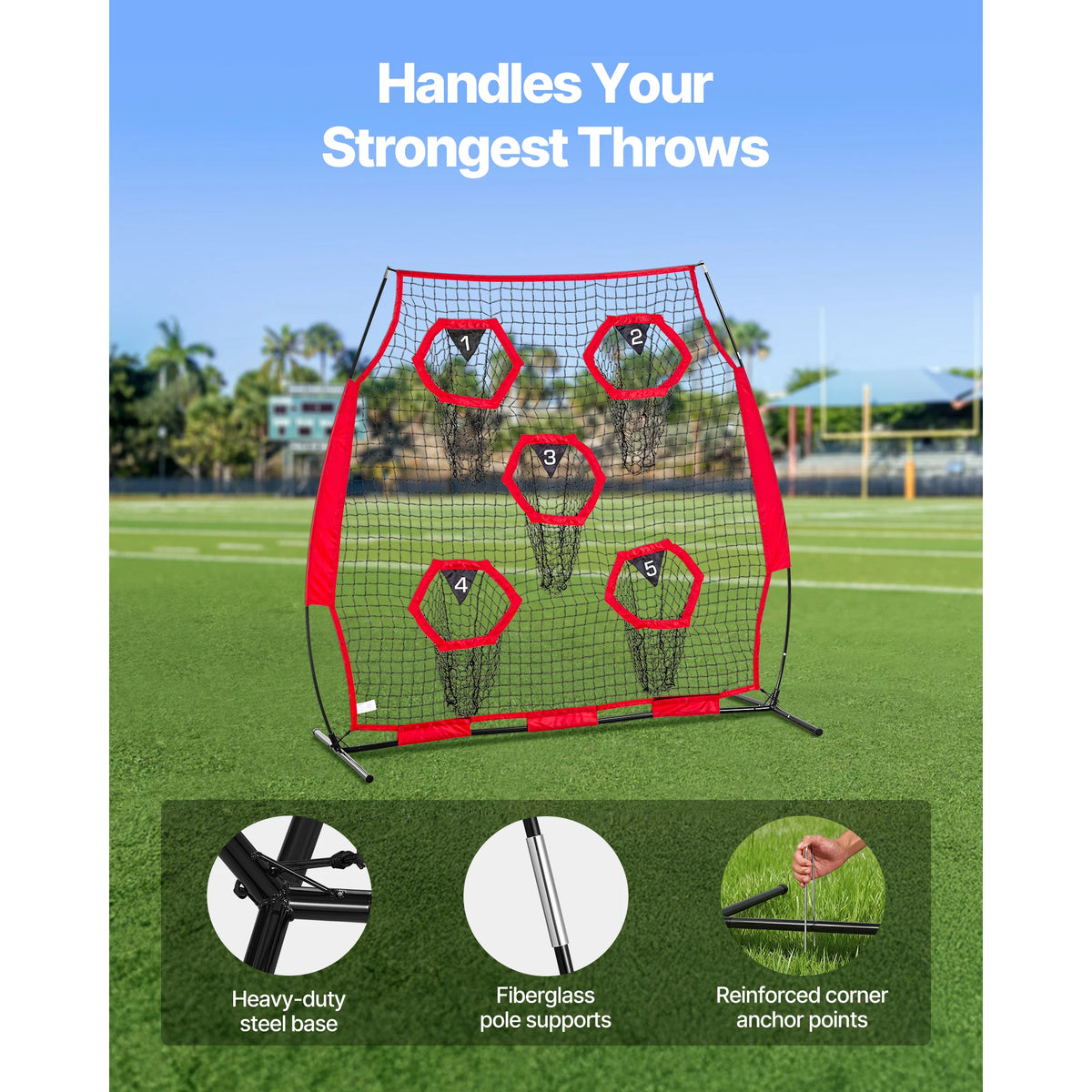 SucceBuy Football Throwing Trainer Net With Target Pockets for Practice
