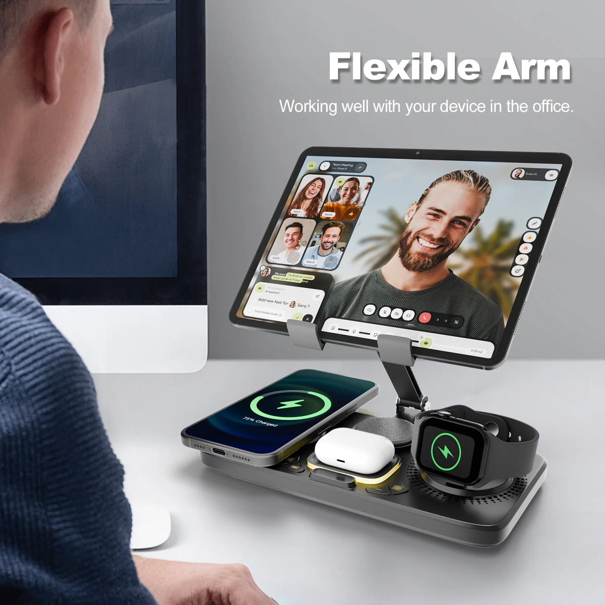 Apple Device Wireless Charging Station With Night Lamp And Clock
