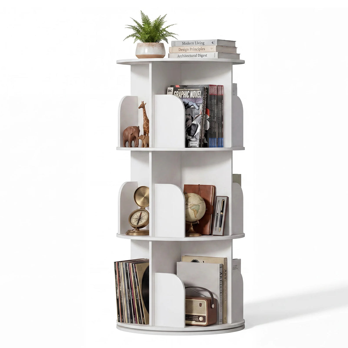 MCQ Rotating Bookshelf For Living Room With Modern Cube Storage