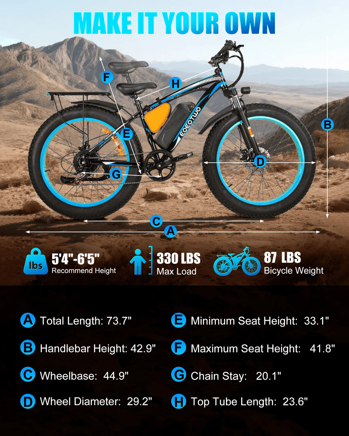 EOEOTWO 1500W Electric Bike 30MPH 960Wh Battery Adult Fat Tire