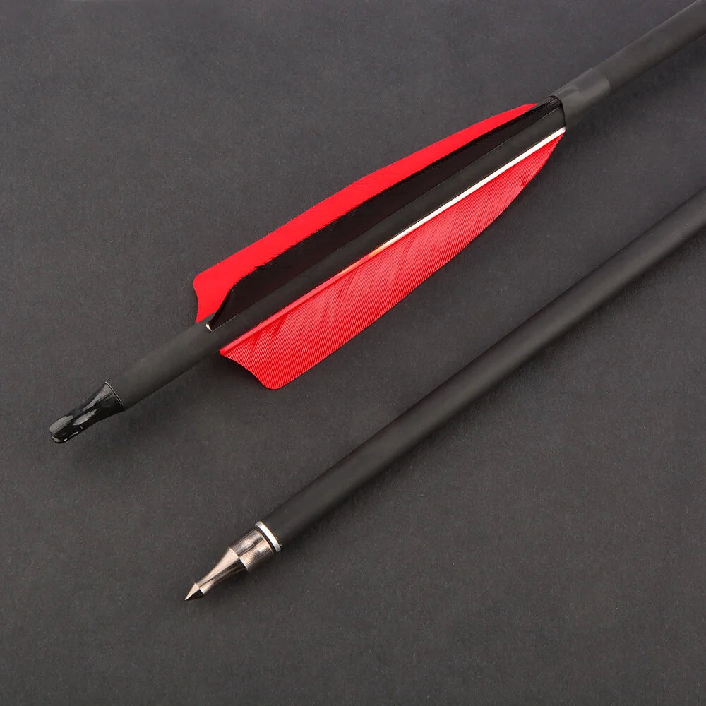 12pcs Archery Mixed Carbon Arrows Spine 500 ID6.2mm OD7.8mm 4 Inch Shield Turkey Feathers 100 Grain Tips for Compound Recurve Bow Hunting Shooting