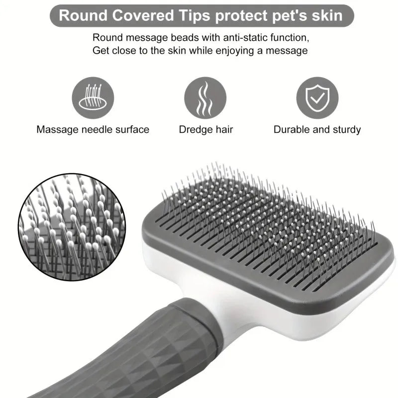 2 In 1 Grooming Brush, Massaging Deshedder With Easy Cleanup