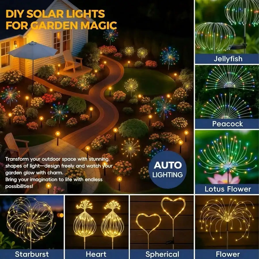 Solar Powered LED Firework Garden Lights Eight Modes IP65 Rated