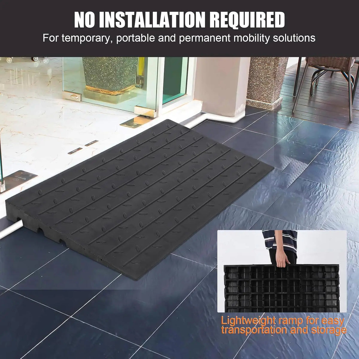 Tacleekii Rubber Curb Ramp With Cord Channels for Wheelchair Access