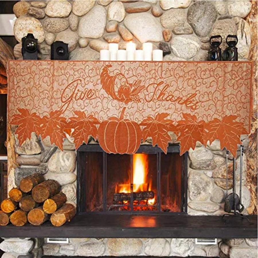 Thanksgiving Pumpkin Lace Fireplace Scarf And Table Runner