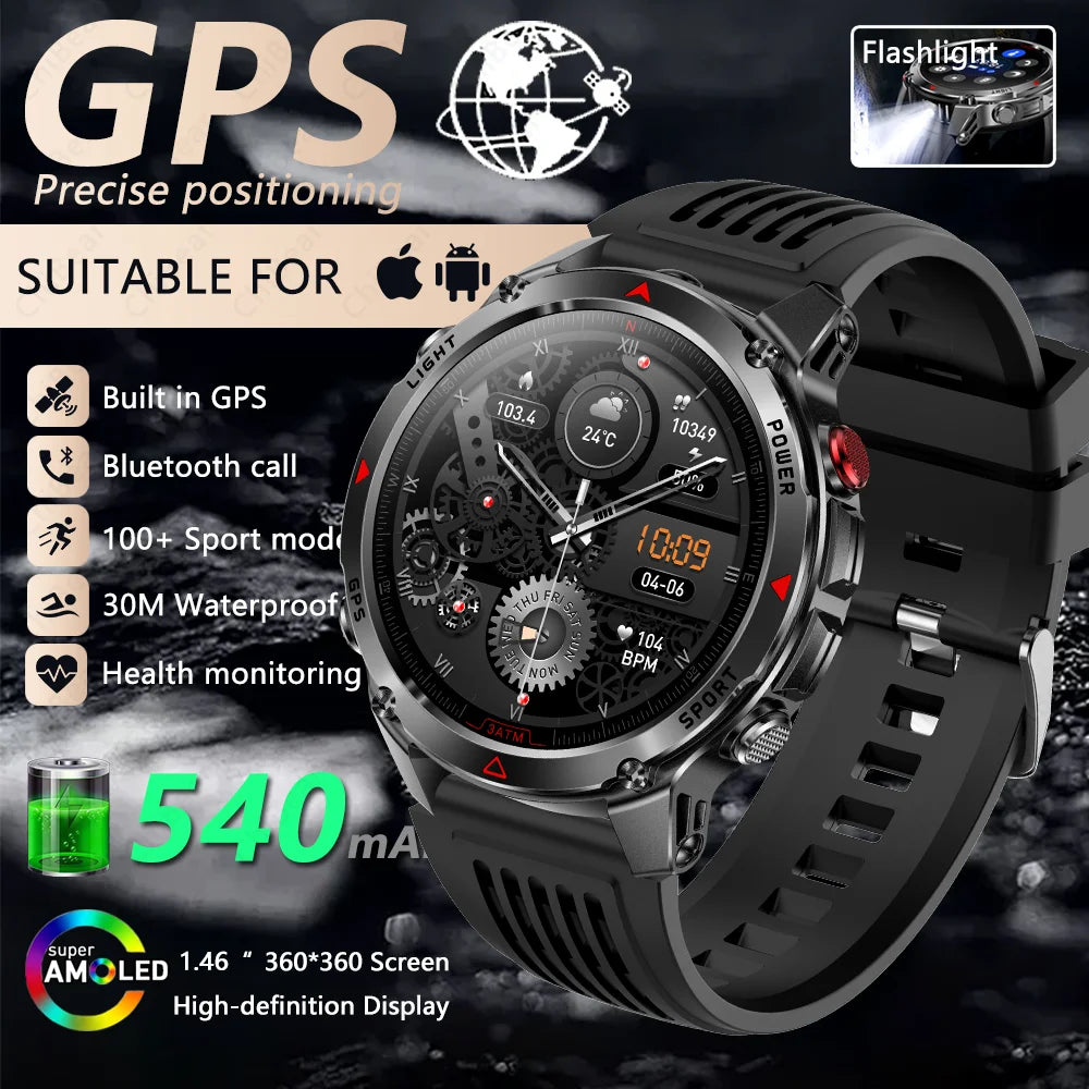 2026 New GPS Map Navigation Smart Watch Men Women Amoled Screen 3ATM Waterproof Sports Compass Health Bluetooth Call Smartwatch