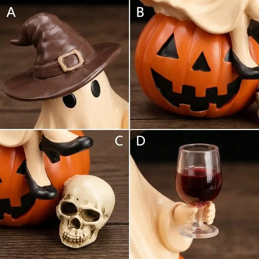 Funny Ghost Holding Wine Glass Resin Statue Halloween Decor Ornament