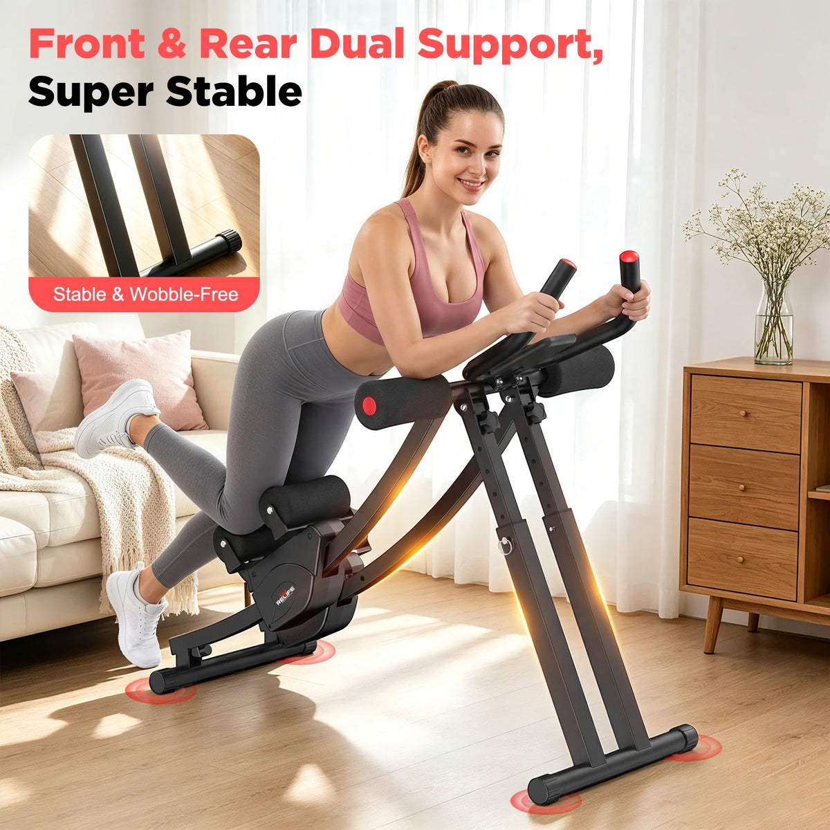 RELIFE Foldable Dual Track Ab Machine Core Trainer for Home Fitness