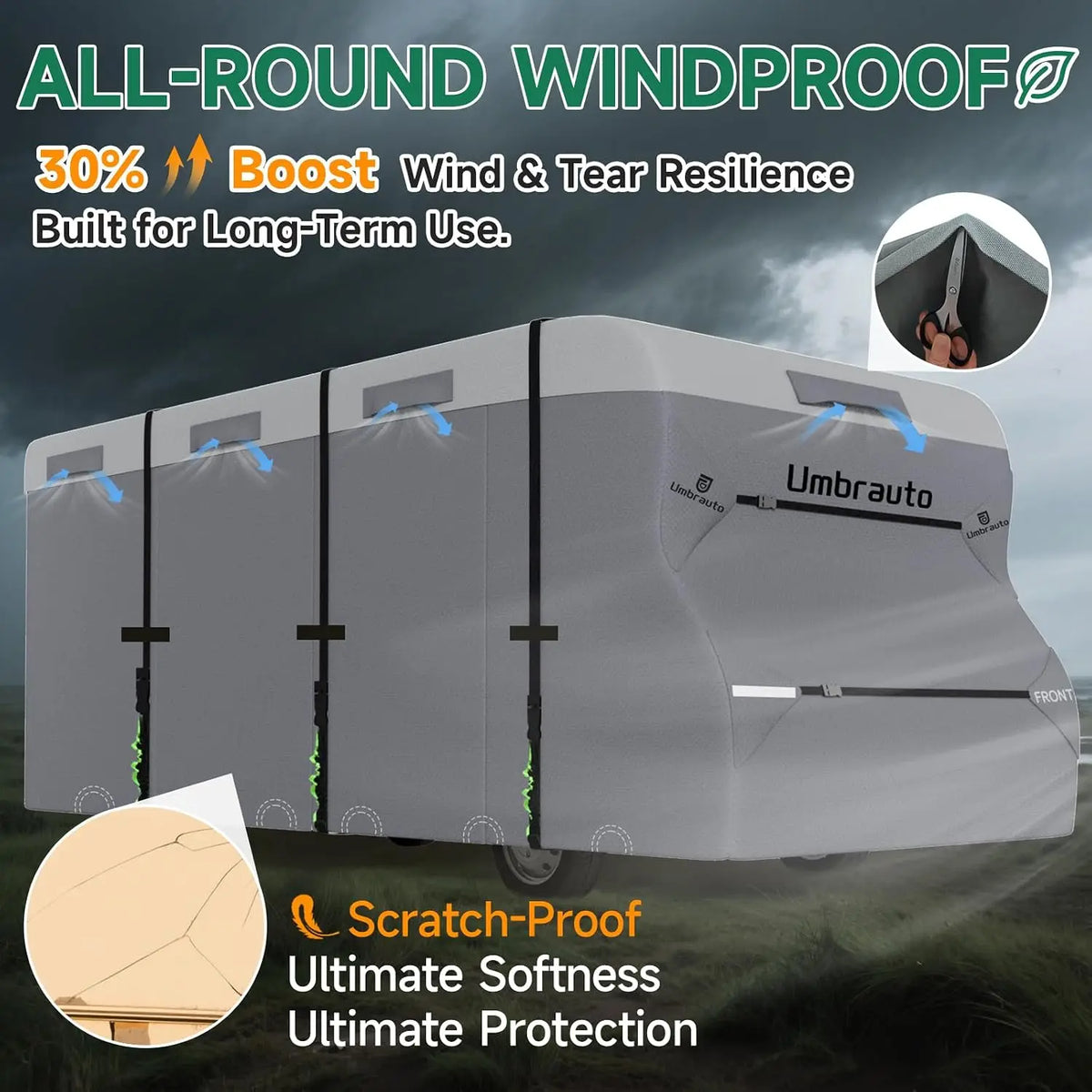 Umbrauto Class C RV Cover Fits 20-23’, Class C Motorhome Camper Cover, Heavy Duty 7 Layers Top Windproof Breathable RV Cover with 2 Pcs Extra Straps, Adhesive Repair Patches, 6 Gutter Covers