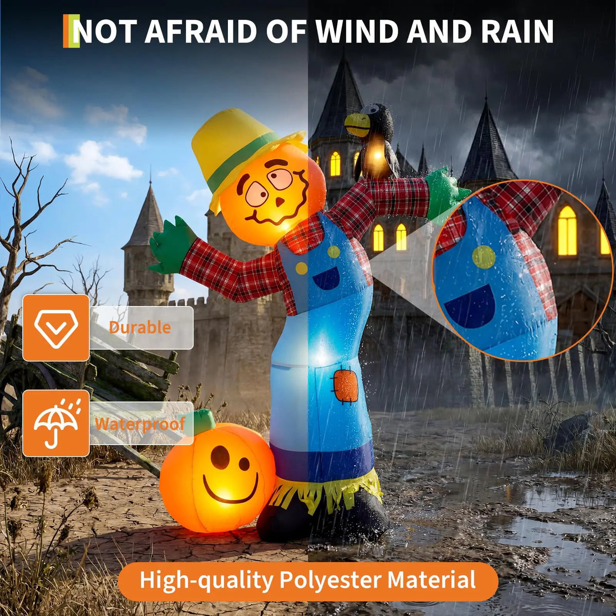 HiMISS Halloween Pumpkin Scarecrow Inflatable Outdoor Decor With LED Lights