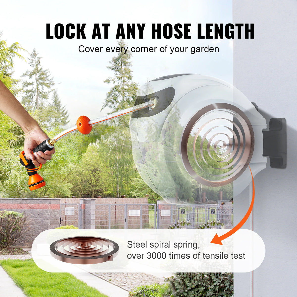 SucceBuy Retractable Garden Hose Reel With Auto Rewind Wall Mount