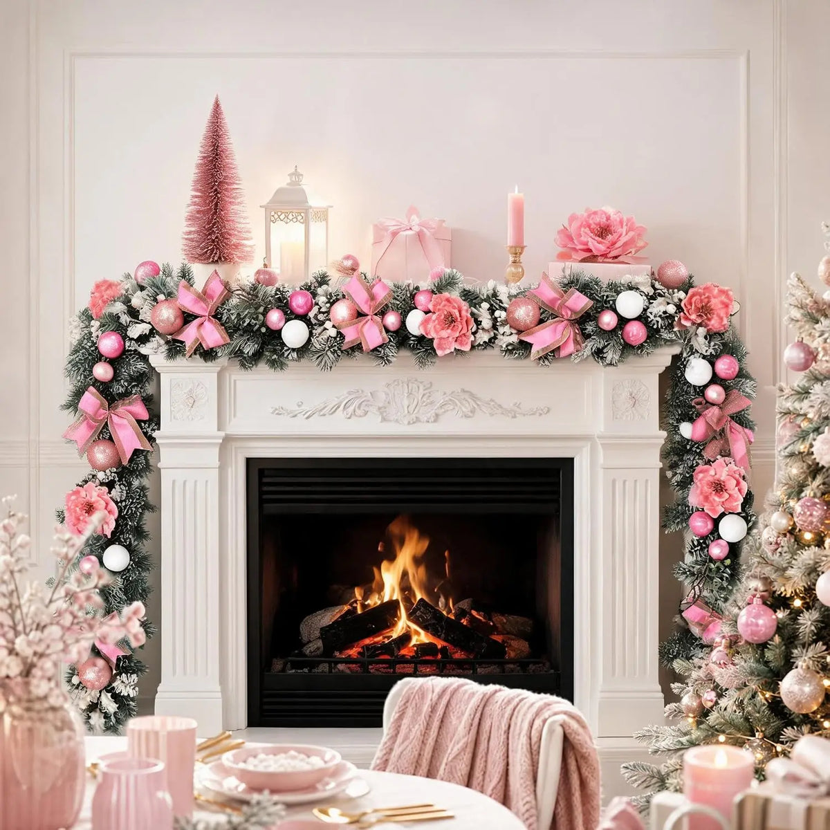 Garvee Lighted Artificial Magnolia Christmas Garland for Holiday Decor