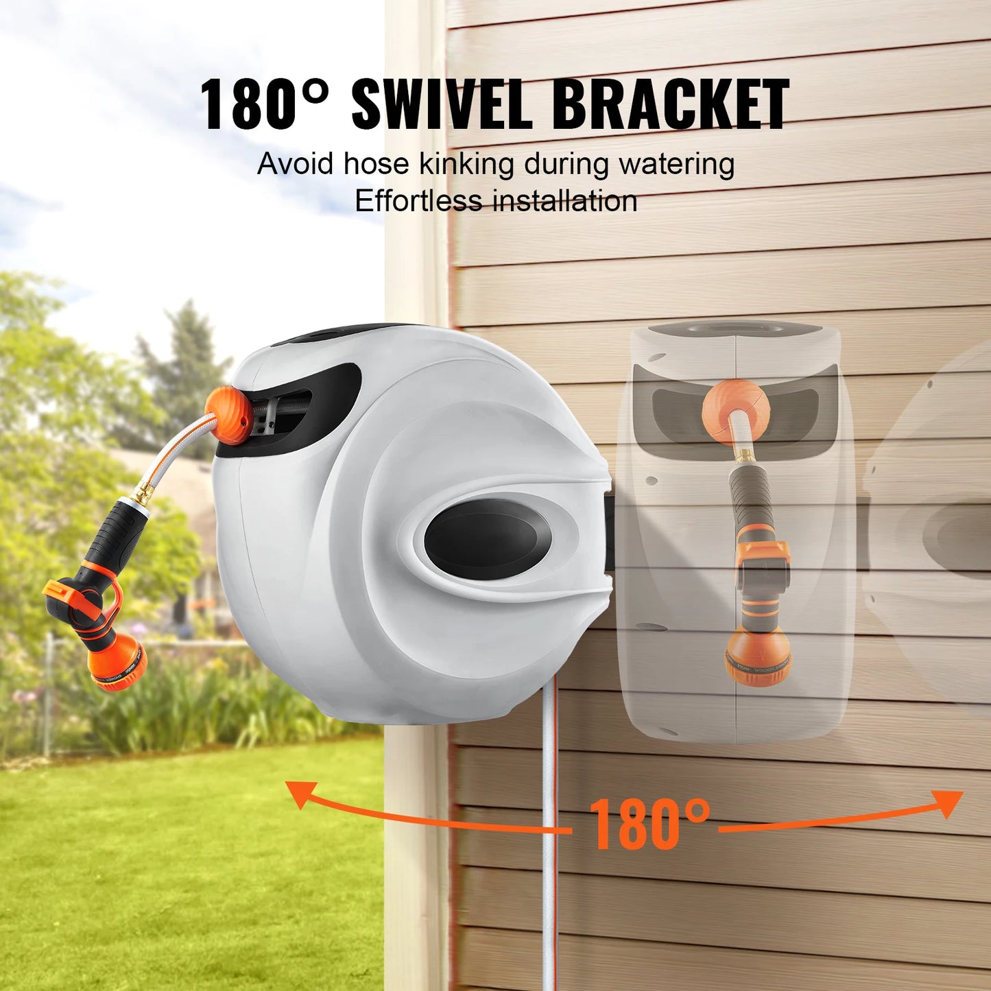 SucceBuy Retractable Garden Hose Reel With Auto Rewind Wall Mount