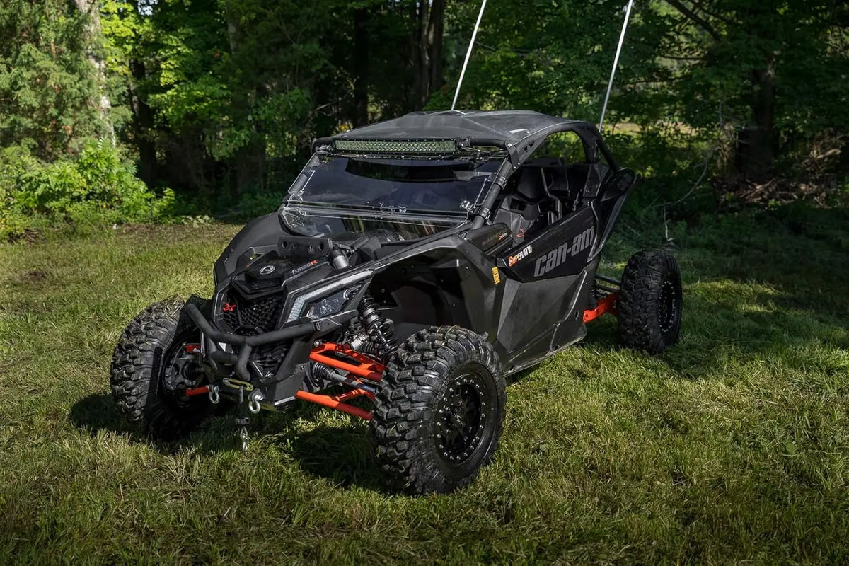 Winch Ready Front Bumper For Can-Am Maverick X3, Mount Any SuperATV Black Ops Winches, Includes 2 Tow Clevises And ARMW Armor For Protection, Full Front End Protection
