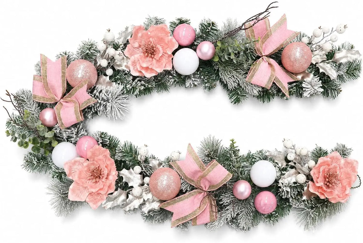 Garvee Lighted Artificial Magnolia Christmas Garland for Holiday Decor