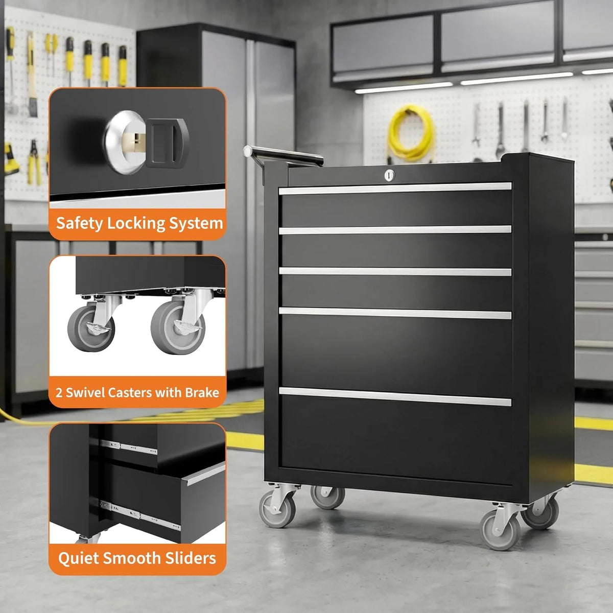 Heavy Duty Rolling Tool Chest With Five Lockable Drawers