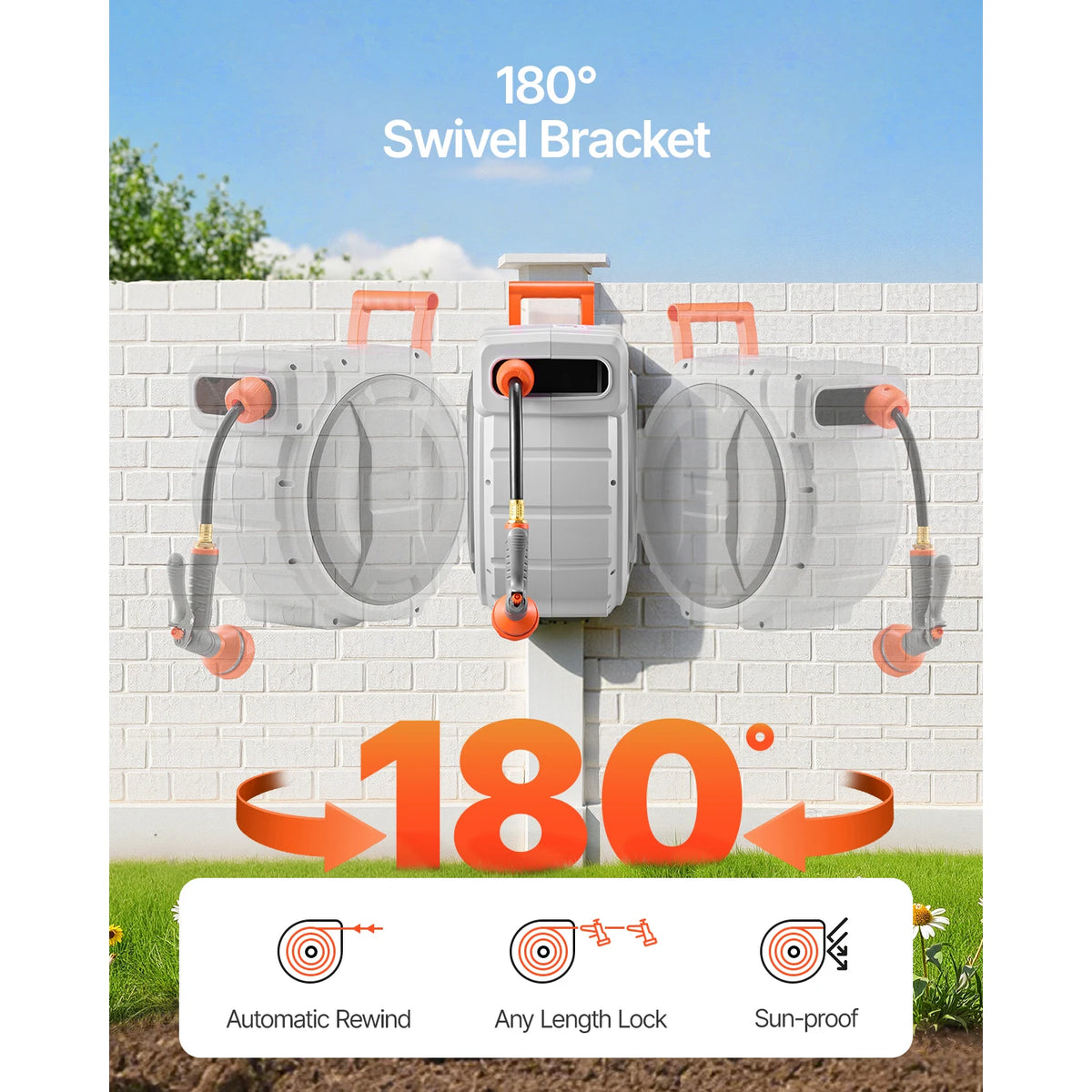 SucceBuy Heavy Duty Retractable Garden Hose Reel With Swivel Bracket