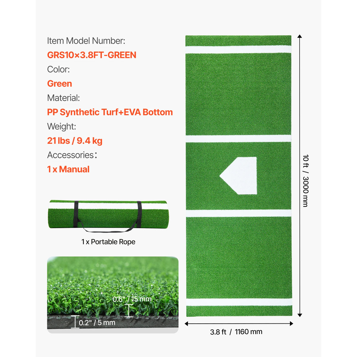 SucceBuy Portable Baseball Hitting Mat With Softball Practice Home Plate