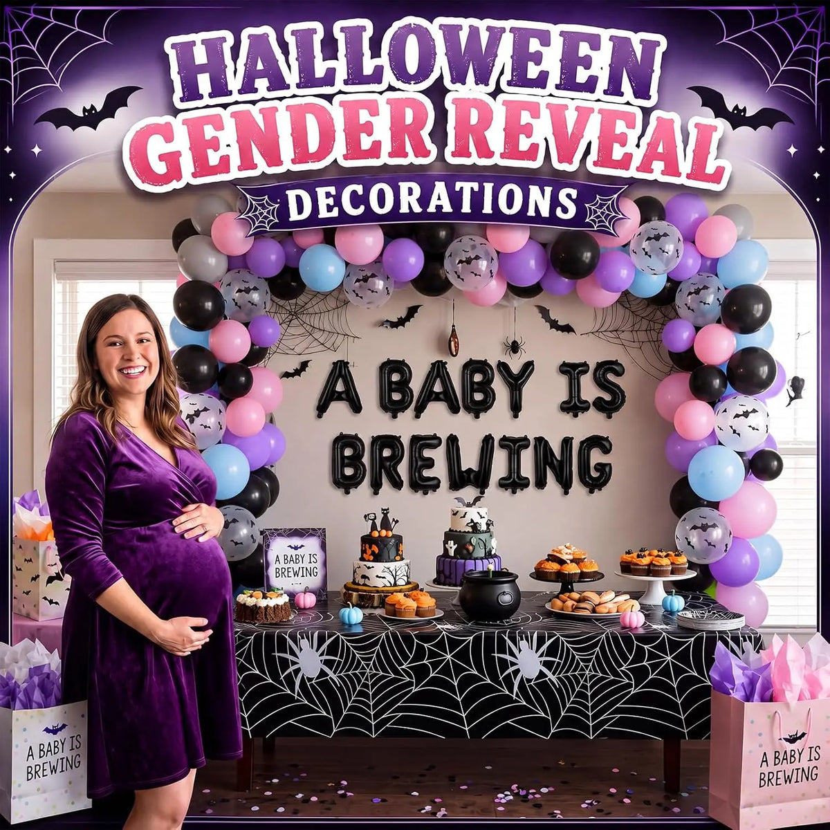 Halloween Gender Reveal Baby Shower Decorations Kit With Balloon Garland